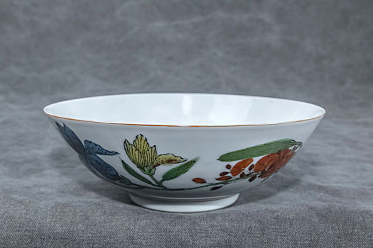 民窑植物绘画金边饭碗陶瓷餐具