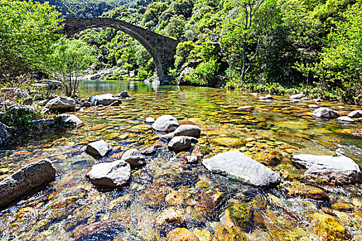 桥,高处,山川,徒步旅行,科西嘉岛,法国