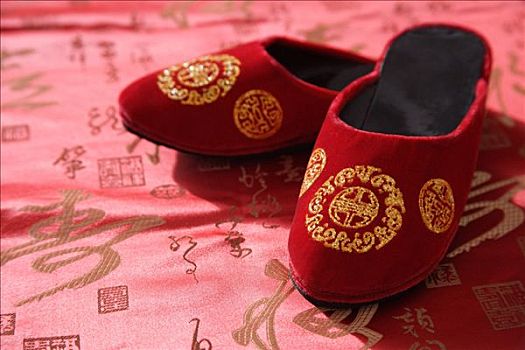 静物,一对,红色,鞋,东方,设计,布