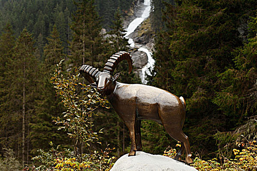 青铜,雕塑,正面,瀑布,国家公园,陶安,国家,公园,萨尔茨堡,陆地,奥地利,欧洲