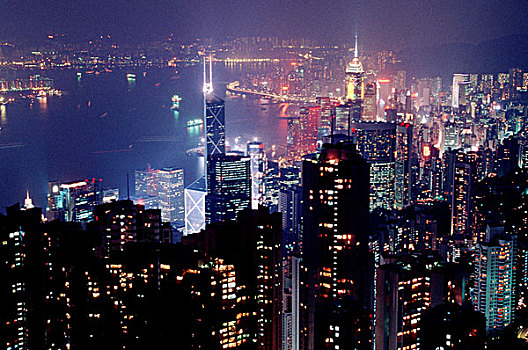 香港,天际线,夜晚,太平山