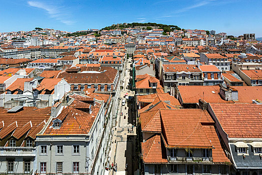 风景,电梯,俯视,历史名城,中心,里斯本,红色,屋顶,地区,葡萄牙,欧洲