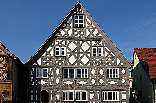 老,半木结构,房子,18世纪,街道,巴登符腾堡,德国,欧洲