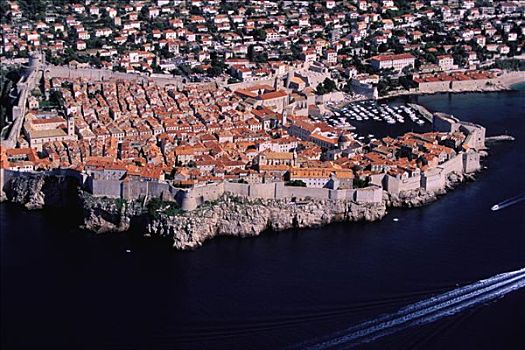 克罗地亚,南方,达尔马提亚,杜布罗夫尼克,航拍,中世纪城市