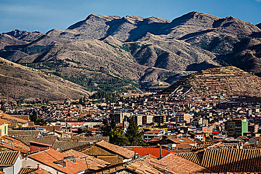 风景,山,屋顶,家,库斯科,秘鲁