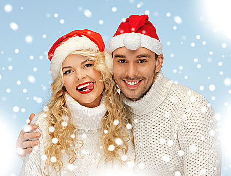 圣诞节,圣诞,冬天,高兴,概念,家庭,情侣,毛衣,帽子