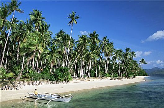 菲律宾,巴拉望岛,埃尔尼多,女孩,坐,热带沙滩