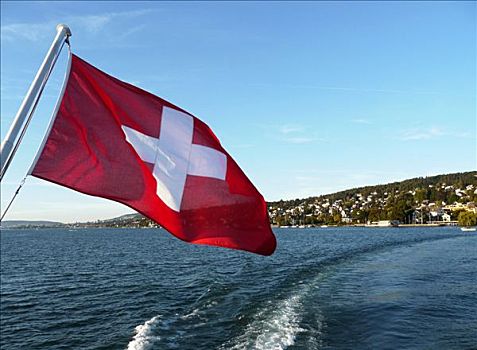 瑞士国旗,湖,苏黎世,瑞士