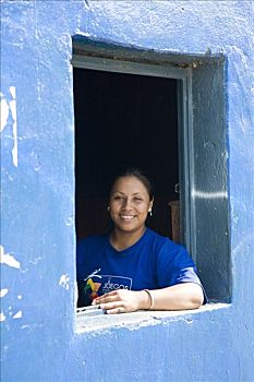 女青年,坐,窗户,委内瑞拉,南美