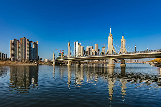 北京市通州区大运河外滩玉带河桥梁建筑风光