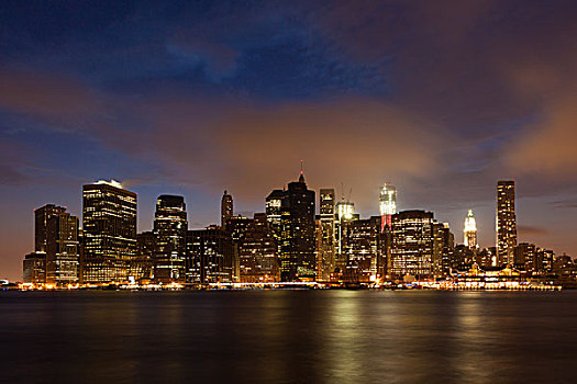 曼哈顿,天际线,夜晚,布鲁克林大桥,公园