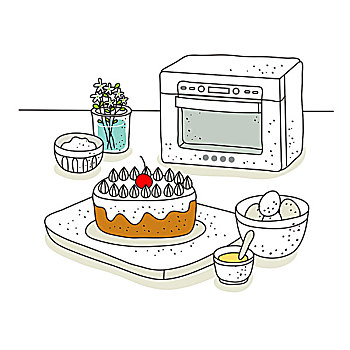 插画,蛋糕,烤炉,背景