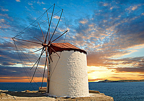 风车,岛屿,北方,爱琴海,希腊,欧洲