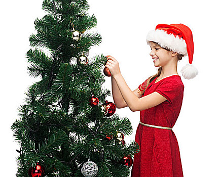 圣诞节,圣诞,冬天,高兴,概念,微笑,女孩,圣诞老人,帽子,装饰,树