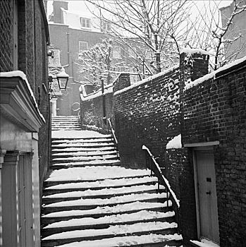 积雪,台阶,汉普斯特德,伦敦