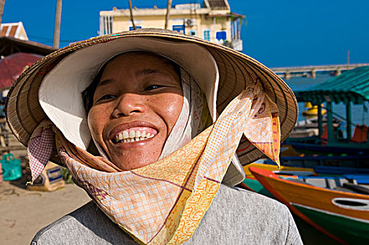 越南,会安,笑,女人,帽子