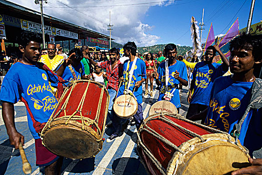 特立尼达,西班牙港,狂欢,游行,乐队,鼓手