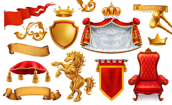 黄金,皇冠,国王,皇家,椅子,枕头,矢量,象征