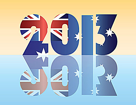 新年,澳大利亚,旗帜,插画