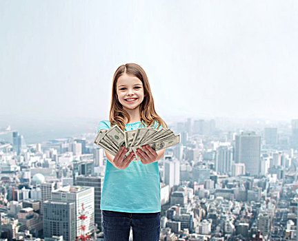 钱,金融,人,概念,微笑,小女孩,给,美元