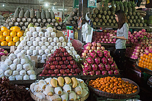 亚洲,缅甸,仰光,市场,食物,水果