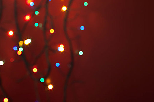 散焦,圣诞灯光,红色,留白