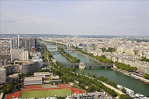 俯拍,河,通过,城市,塞纳河,巴黎,法国