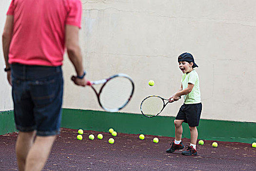 父子,玩,网球,地点