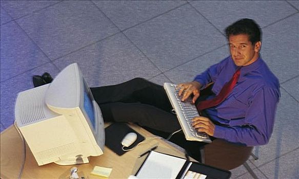 商务人士,放松,键盘,书桌,办公室,雇主