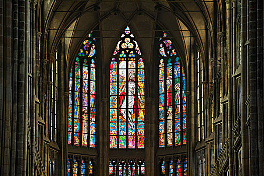 捷克共和国,彩色,彩色玻璃窗,宗教塑像,布拉格