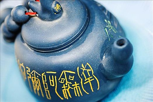 蓝色,茶壶,涂绘,黄色,亚洲