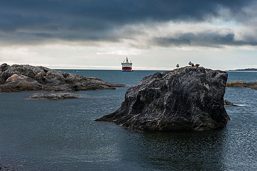 探险,船,岩石,湾,北极,斯瓦尔巴特群岛,挪威,欧洲