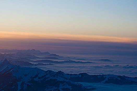 景色,海洋,雾,上方,山麓,阿尔卑斯山,山,阿彭策尔,瑞士,欧洲