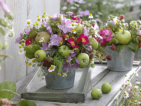 花束,青苹果,树莓,玫瑰,锦葵属