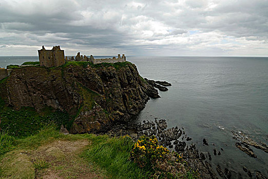 城堡,遗址,正面,沿岸,全景,靠近,阿伯丁,苏格兰,英国,欧洲