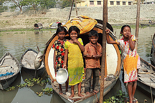 孩子,漂浮,吉普赛人,孟加拉,2007年