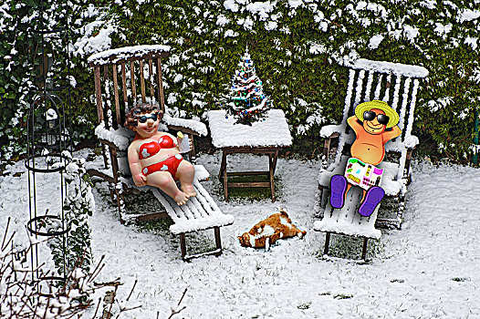 花园椅,雪中,德国,欧洲