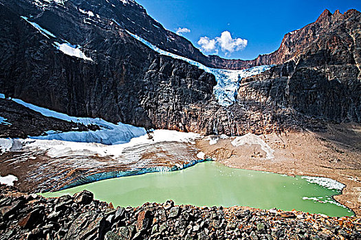 天使,冰河,湖,伊迪斯卡维尔山,碧玉国家公园,艾伯塔省,加拿大