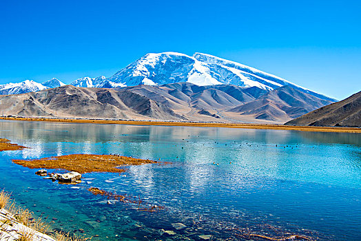 新疆,雪山,蓝天,湖,倒影
