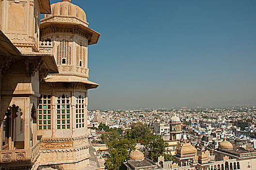 角塔,城市宫殿,乌代浦尔,拉贾斯坦邦,印度