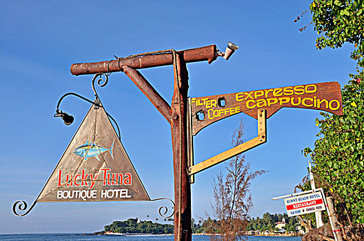 酒店,标识,海滩,乌纳瓦图纳,背影,斯里兰卡,南亚,亚洲