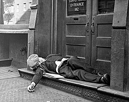 男人,睡觉,门阶,鲍威利,曼哈顿,纽约,美国