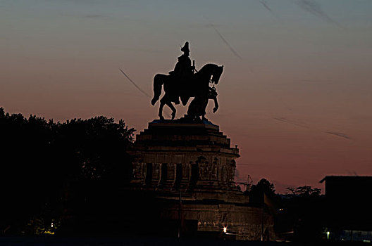 剪影,骑马雕像,黄昏,德国
