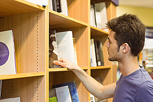 大学生,选择,书本,书架