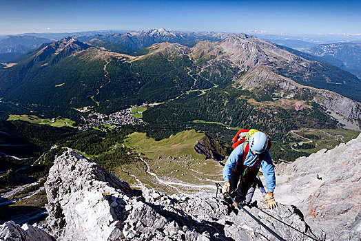 登山,攀登,路线,山,帕拉,群体,仰视,乡村,特兰迪诺,意大利,欧洲