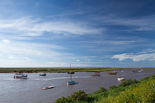 黄昏,场景,泊船,北方,诺福克,海岸,早,六月