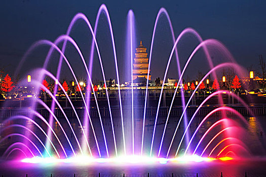 陕西西安大雁塔音乐喷泉