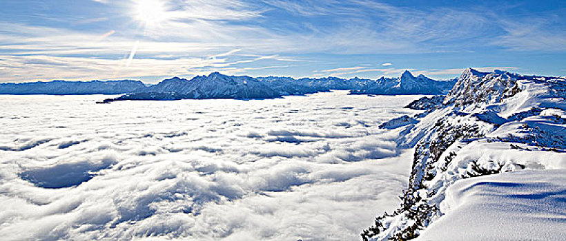 景色,瓦茨曼山,冬天,阿尔卑斯山,巴伐利亚,德国