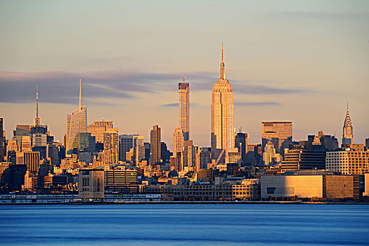 纽约,市中心,天际线,摩天大楼,上方,哈得逊河,新泽西
