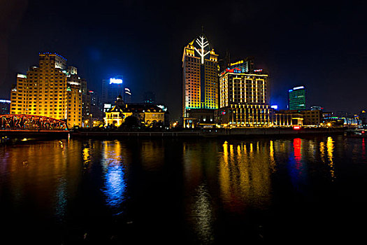 上海,中国,晚间,城市,河,反射